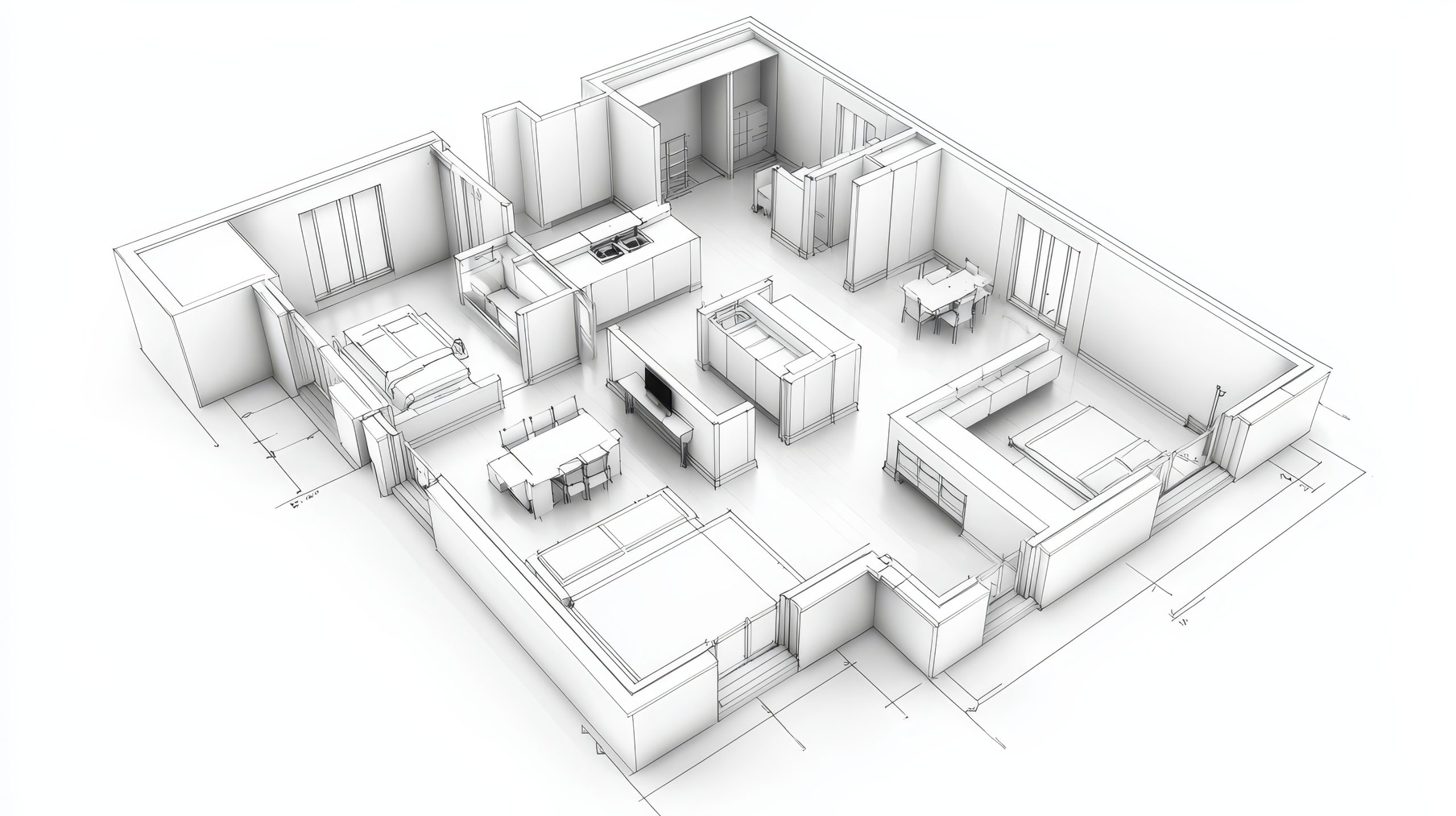 Striking 3d architectural rendering of a modern house design with detailed blueprint visualization