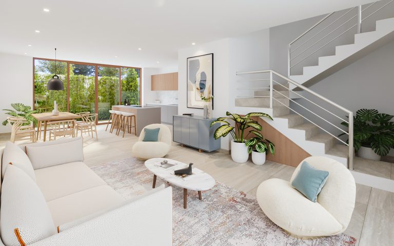 Living room with couch, table and two Armchairs
