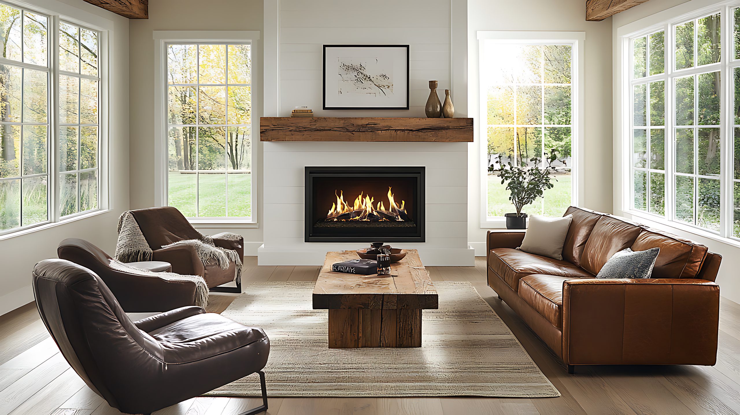 Living room with sofa and fireplace